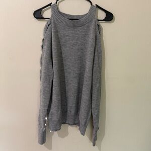 NWOT Shein Gray Knit Sweater with Lattice Cut-Out Sleeves, Size Large